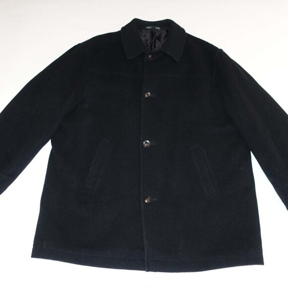 London Fog Men's Overcoat Large Black Wool Blend Winter Coat Button Front L - Picture 1 of 8